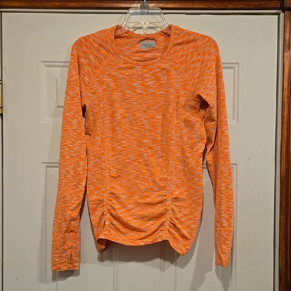 Athleta Fastest Track Ruched Long Sleeve Spacedye Orange Top  Medium - Picture 1 of 9